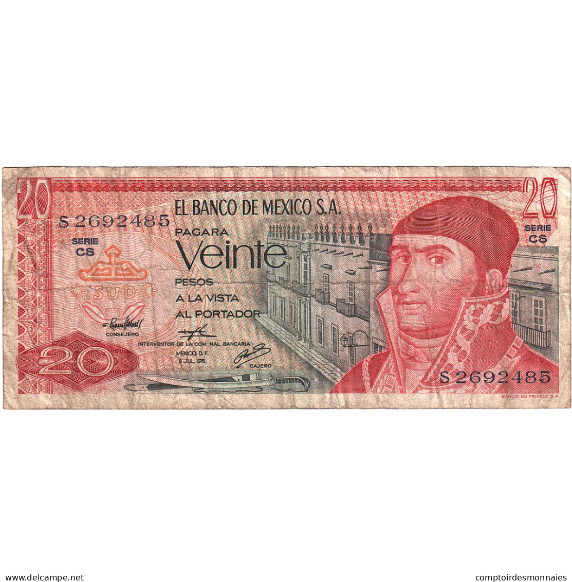 Mexique, 20 Pesos, 1976-07-08, KM:64c, B - Mexico