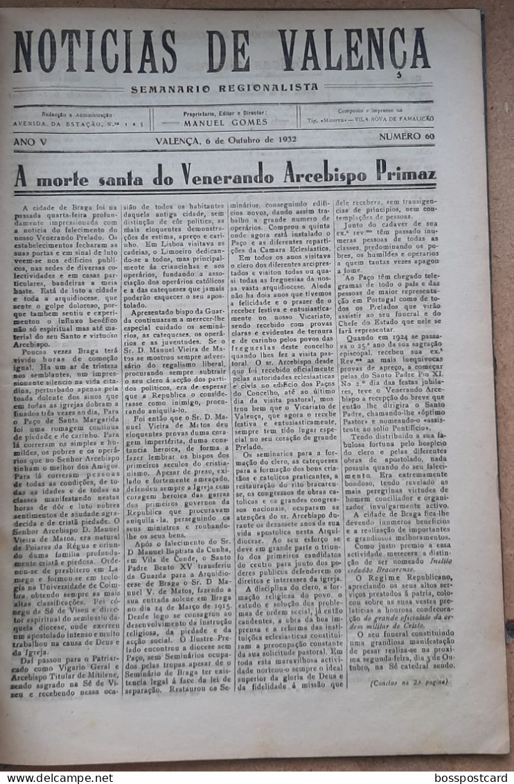 Valença Do Minho - Volume Encadernado Com 9 Jornais Do Notícias De Valença De 1932. Imprensa. Viana Do Castelo Portugal - Informaciones Generales