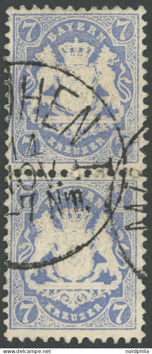 BAYERN 34 Paar O, 1875, 7 Kr. Dunkelultramarin, Wz. 2, Im Senkrechten Paar, Pracht, Gepr. Pfenninger, Mi. 1500.- - Afgestempeld