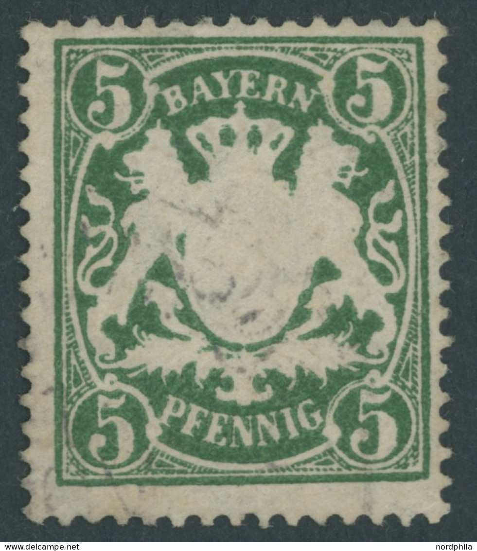 BAYERN 61yW O, 1890, 5 Pf. Dunkelopalgrün, Wz. 3, Leichter Eckbug Sonst Pracht, Gepr. Pfenninger Und Dr. Helbig, Mi. 450 - Oblitérés