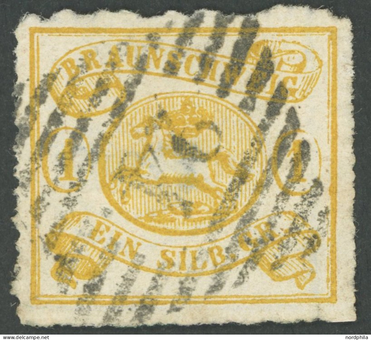 BRAUNSCHWEIG 14A O, 1864, 1 Sgr. Gelbocker, Durchstochen 16, Nummernstempel 24 (Holzminden), Feinst, Kurzbefund Lange, M - Brunswick