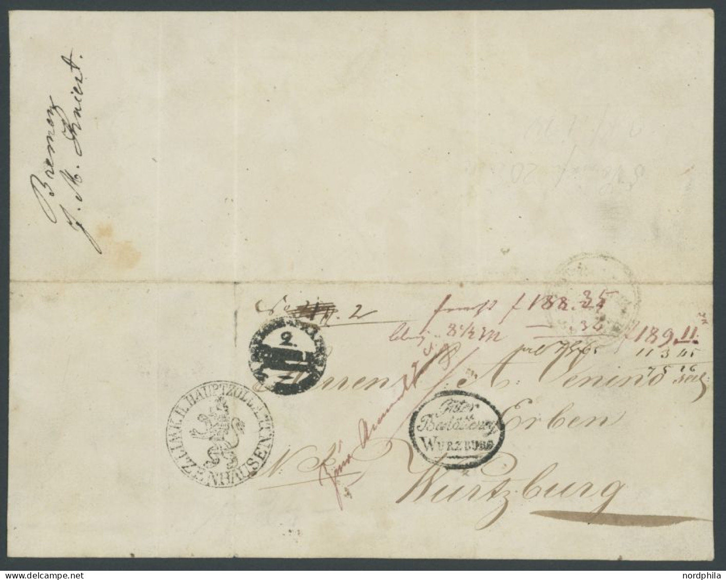 BREMEN 1837, Fuhrmannsbrief Von BREMEN Nach Würzburg, Pracht - Precursores