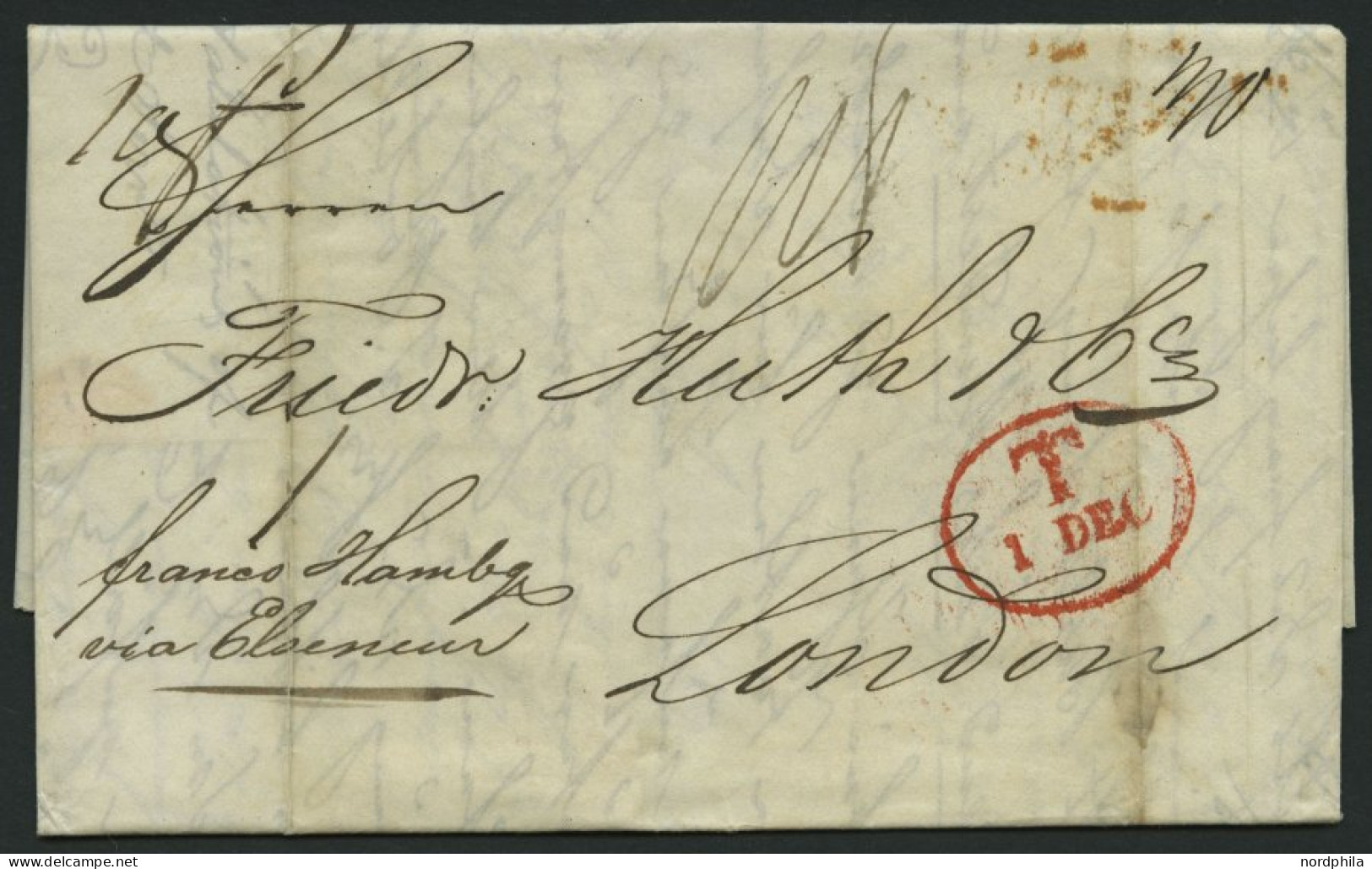 HAMBURG - GRENZÜBERGANGSSTEMPEL 1843, T 1 DEC, In Rot Auf Brief Von Götheborg (rückseitig R3) Nach London, Handschriftli - Prephilately