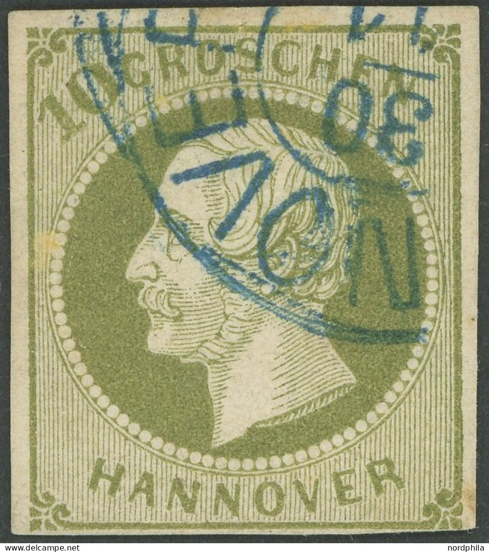 HANNOVER 18 O, 1861, 10 Gr. Dunkelgrünlicholiv, Rückseitig Winzige Schürfung Sonst Pracht, Diverse Altsignaturen Und Kur - Hanovre