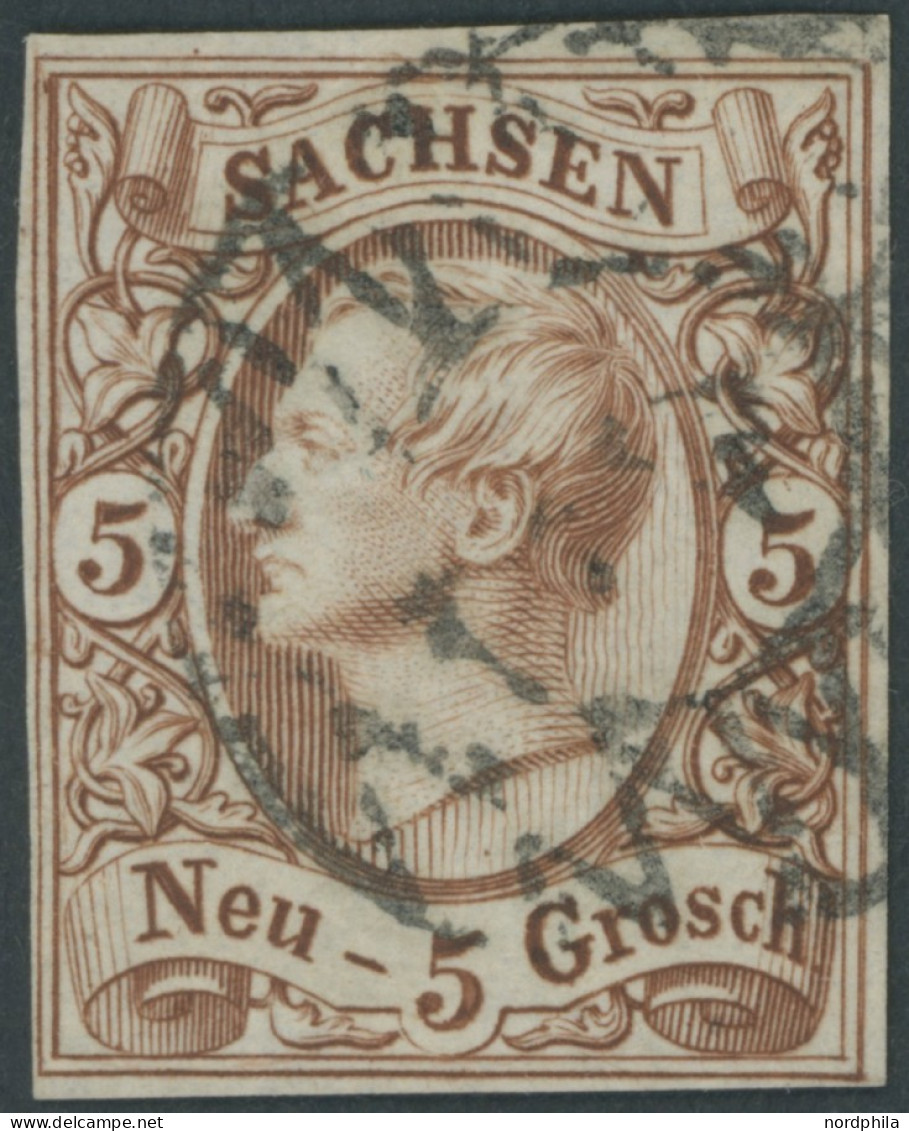 SACHSEN 12e O, 1857, 5 Ngr. Rostbraun, Pracht, Gepr. Pfenninger, Mi. 220.- - Saxe