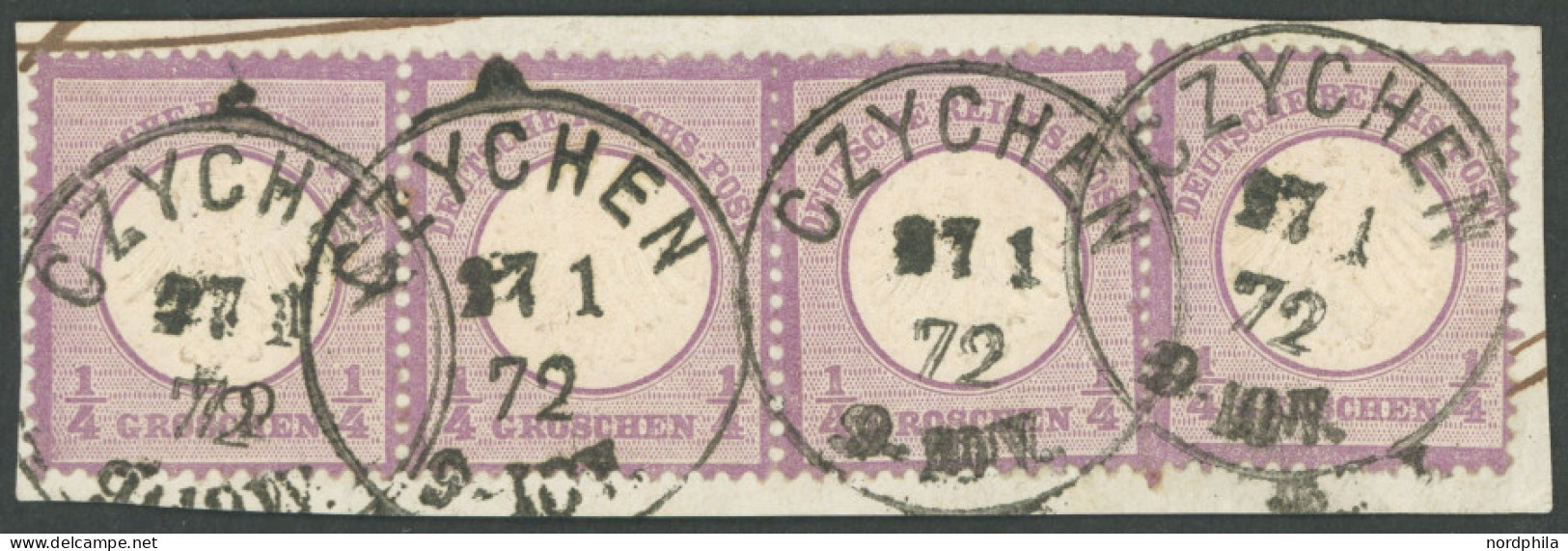 Dt. Reich 1 BrfStk, 1872, 1/4 Gr. Grauviolett Im Waagerechten Viererstreifen Auf Briefstück, Seltener K1 CZYCHEN, Fotoat - Autres & Non Classés