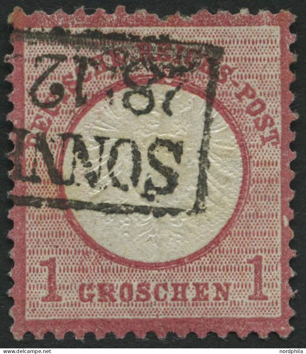 Dt. Reich 19XXV O, 1872, 1 Gr. Rotkarmin Mit Plattenfehler Kerbe Im Innenkreis Unter EI In Reichs, Weißer Strich Im Rech - Gebraucht