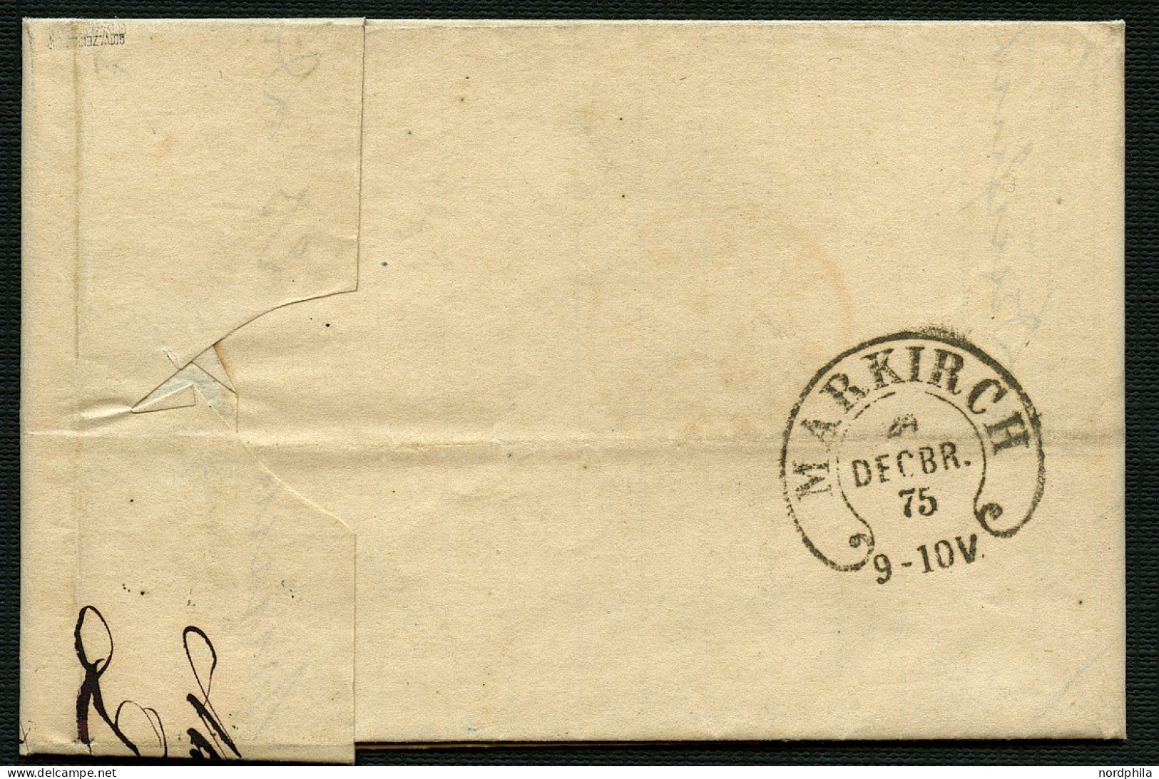 Dt. Reich 33aa BRIEF, 1875, 10 Pfge. Blutrot Auf Brief Von Mülhausen Im Elsass Nach Markirch Sainte-Marie-aux-Mines, Rüc - Brieven En Documenten