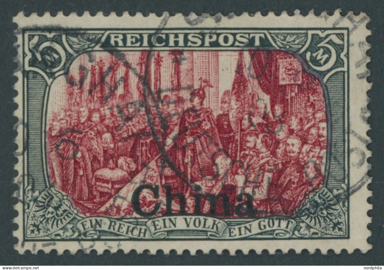 DP CHINA 27III O, 1901, 5 M. Reichspost, Type I, Nachmalung Mit Rot Und Deckweiß, Pracht, Mi. 400.- - Chine (bureaux)