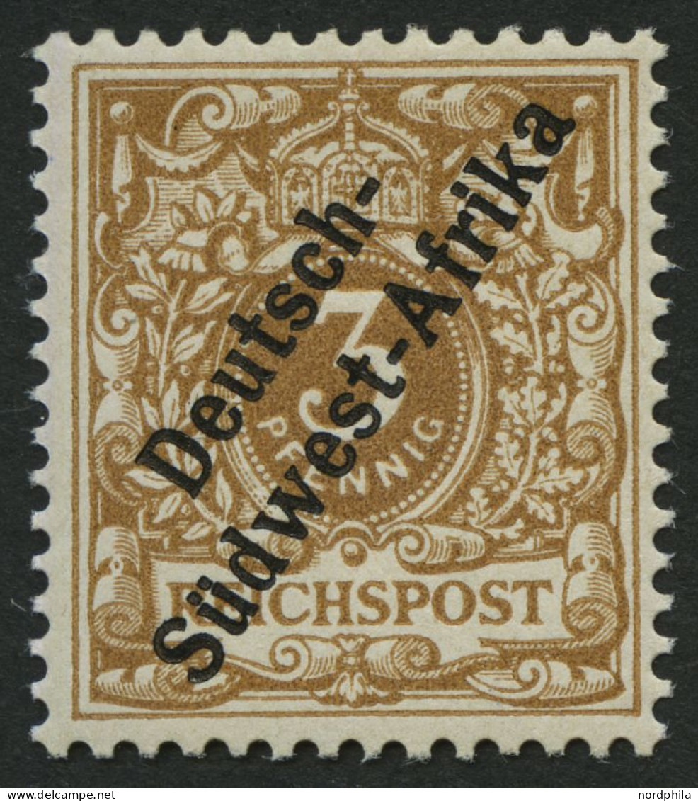DSWA 1f , 1897, 3 Pf. Hellocker, Falzrest, Pracht, Fotobefund Jäschke-L., Mi. 350.- - German South West Africa