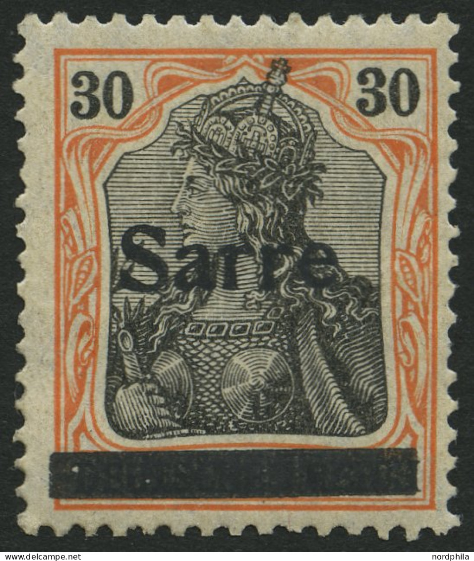 SAARGEBIET 10yI , 1920, 30 Pf. Dunkelrotorange/schwarz Auf Orangeweiß, Type I, Falzreste, Ein Kurzer Zahn Sonst Pracht,  - Other & Unclassified