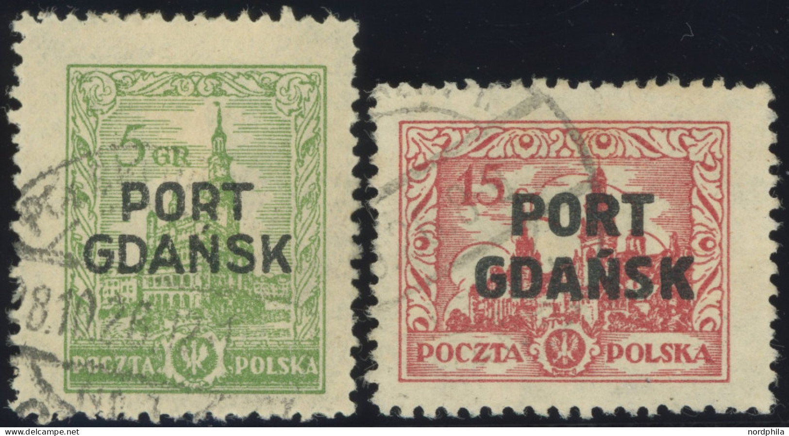 PORT GDANSK 12,14 O, 1926, 5 Gr. Gelbgrün Und 15 Gr. Lebhaftkarminrot, üblich Gezähnt Pracht, Mi. 120.- - Autres & Non Classés