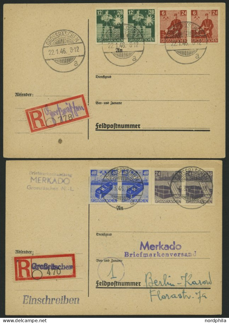 GROSSRÄSCHEN 43-46B Paar BRIEF, 1946, Solidarität, Ungezähnt, In Waagerechten Paaren Auf 2 Belegen, Pracht - Postes Privées & Locales