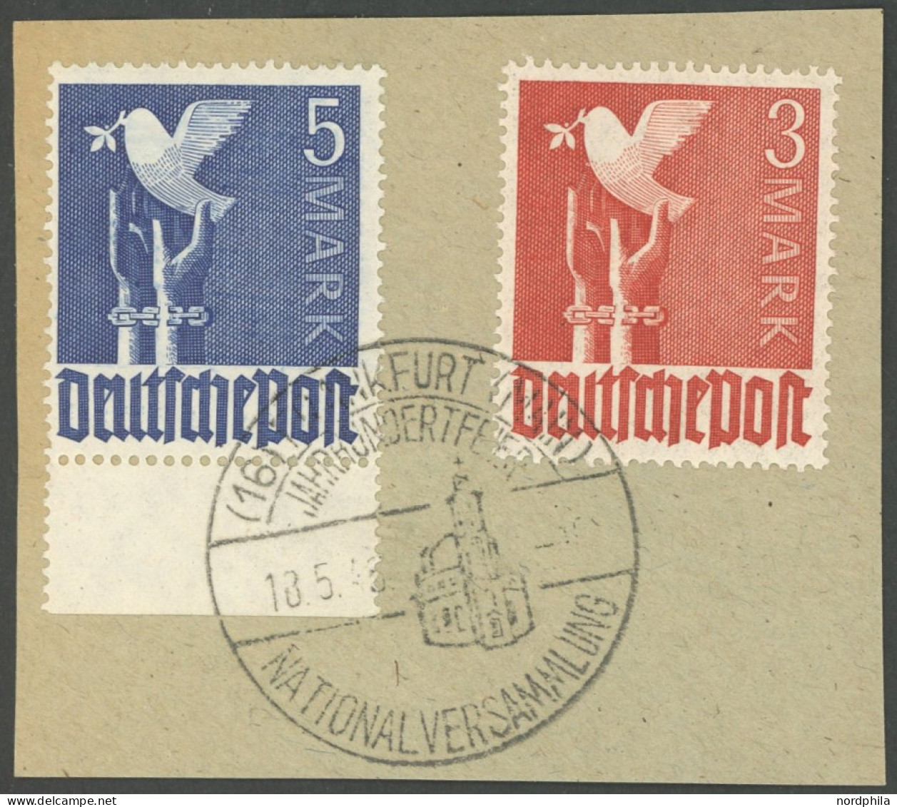 ALLIIERTE BES. 961/2a BrfStk, 1947, 3 M. Bräunlichrot Und 5 M. Dunkellilaultramarin Mit Sonderstempel FRANKFURT NATIONAL - Sonstige & Ohne Zuordnung