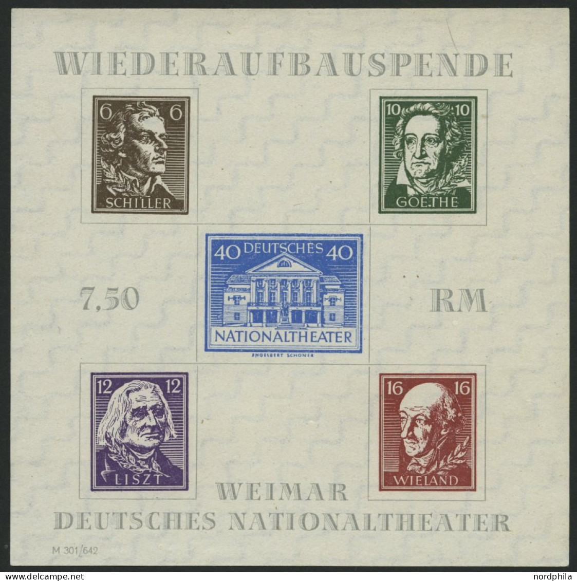 THÜRINGEN Bl. 3APFIV , 1946, Block Nationaltheater, Ungezähnt, Mit Plattenfehler Punkt Hinter Erstem E Im Goethe, Pracht - Other & Unclassified