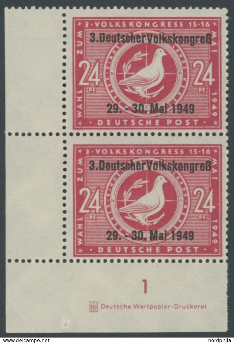 ALLGEMEINE-AUSGABEN 233IDZ , 1949, 24 Pf. Volkskongress, Aufdruck-Type I, Mit Druckereizeichen, Postfrisch, Pracht, Mi.  - Autres & Non Classés