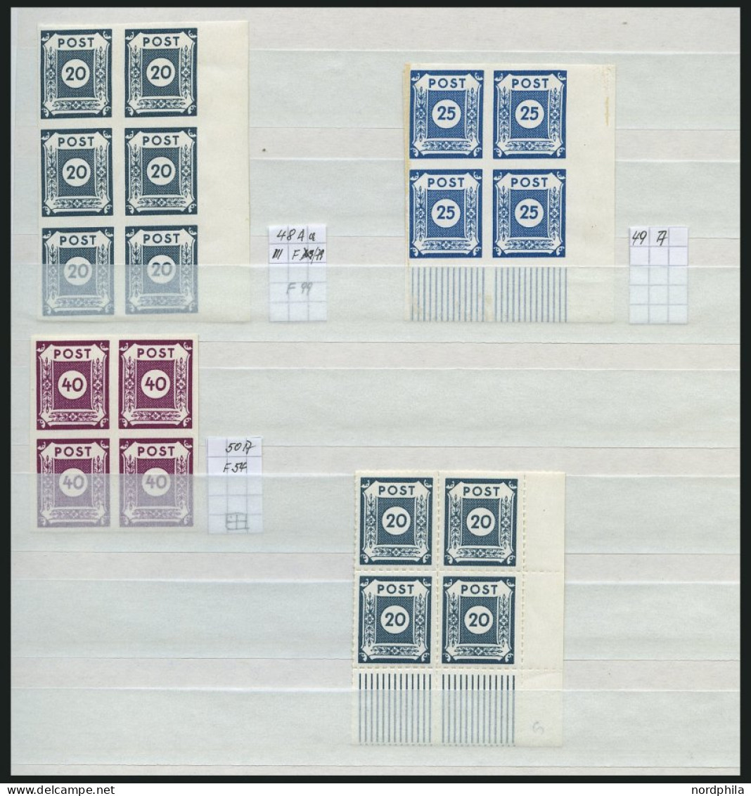 SAMMLUNGEN, LOTS VB , Interessante Viererblock-Sammlung SBZ, Ohne Mecklenburg-Vorpommern, Meist Kleinere Werte, Insgesam - Otros & Sin Clasificación