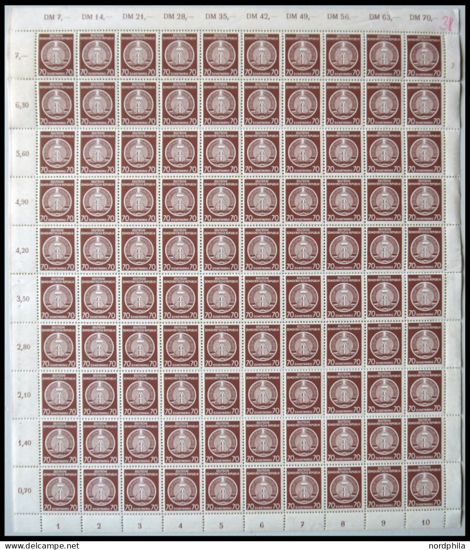 DIENSTMARKEN A D 10,11,14,16 , 1954, 25, 30, 50 Und 70 Pf. Zirkel Links, Bogen Bzw. In 2 Bogenteilen (bei Nr. 10), Teils - Autres & Non Classés