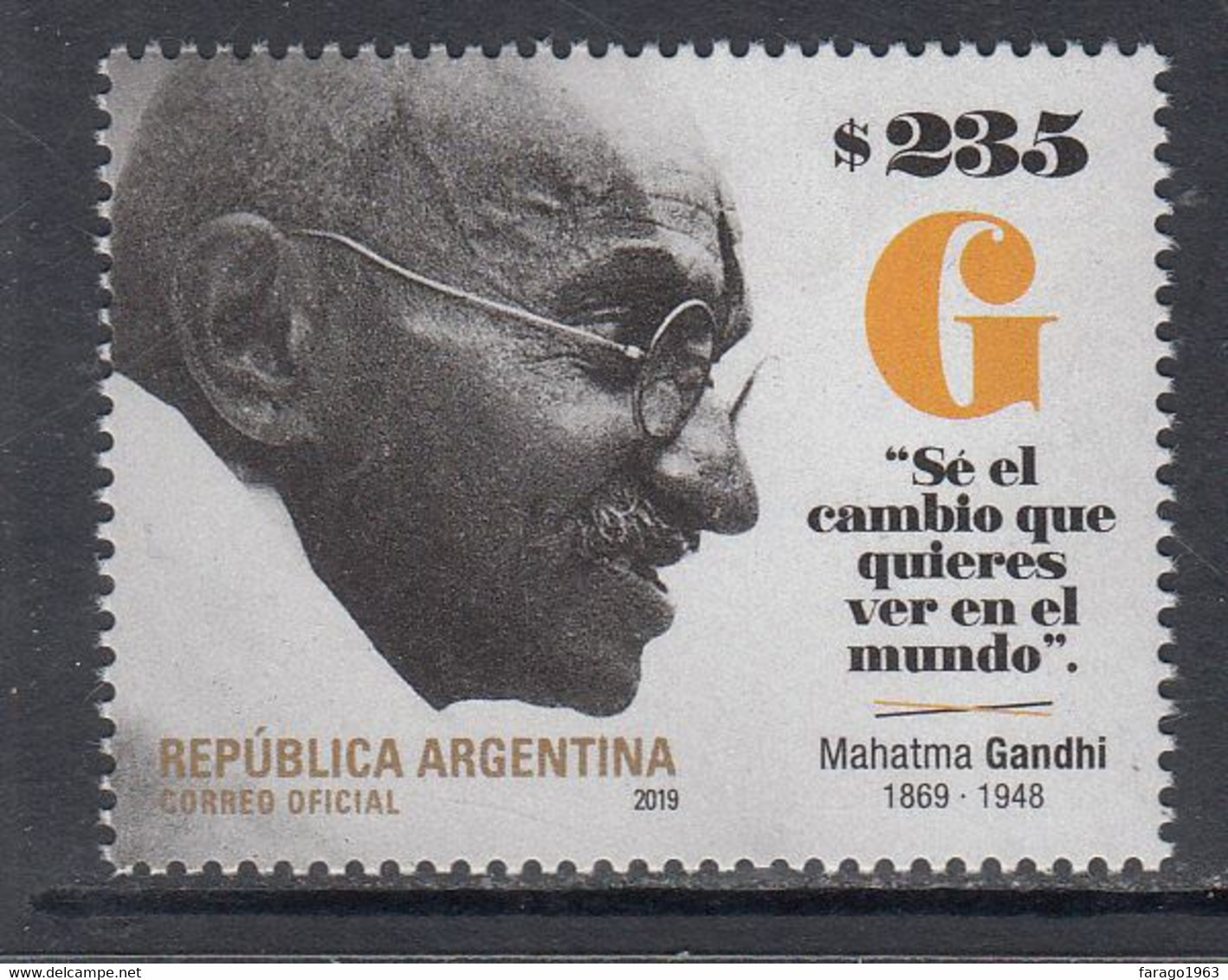 2019 Argentina Gandhi Complete Set Of 1 MNH - Unused Stamps