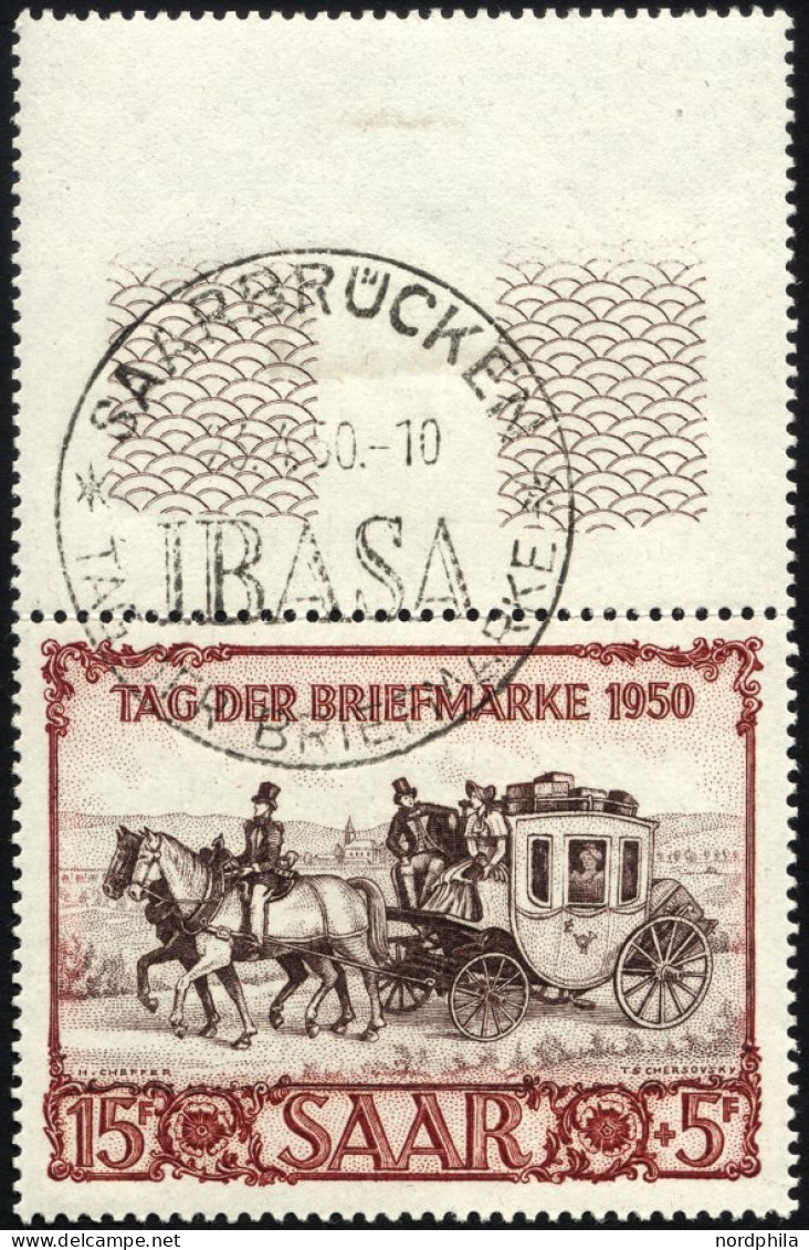 SAARLAND 291 O, 1950, 15 Fr. IBASA Mit Oben Anhängendem Leerfeld, Ersttags-Sonderstempel, Pracht, Gepr. Ney - Autres & Non Classés