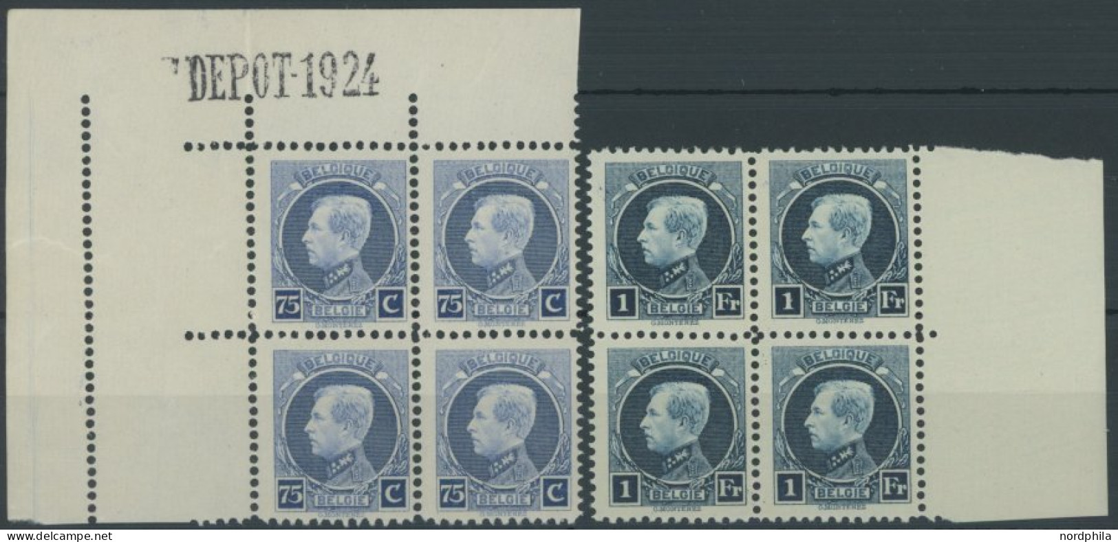 BELGIEN 189/90C VB , 1924/5, 75 C. Und 1 Fr. König Albert I, Gezähnt C, In Randviererblocks, Postfrisch, Pracht, Mi. (23 - Other & Unclassified