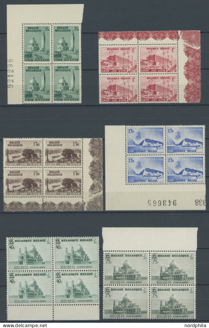 BELGIEN 482-88 VB , 1938, Albertkanal Und Basilika In Viererblocks, Postfrisch, 2 Prachtsätze, Mi. 108.- - Sonstige & Ohne Zuordnung