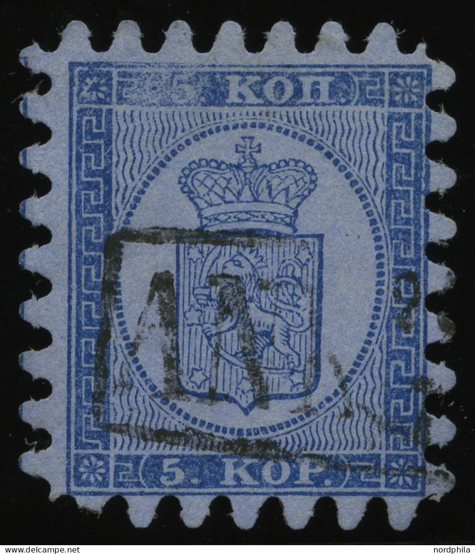 FINNLAND 3B O, 1865, 5 K. Blau Auf Graublau, R1 ANK, Nur Eine Zunge Verkürzt, Pracht - Sonstige & Ohne Zuordnung