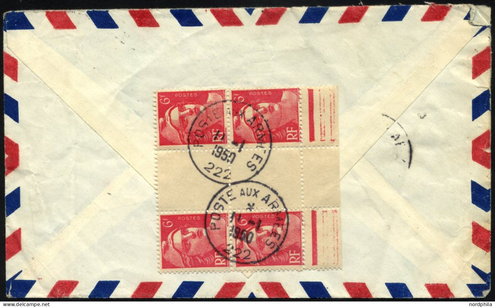 FRANKREICH FELDPOST 801,848 BRIEF, 1950, 1 Fr. Provinzwappen Und Rückseitig 6 Fr. Karminrosa Mit Zwischensteg Im Paar Mi - Guerre D'Indochine / Viêt-Nam