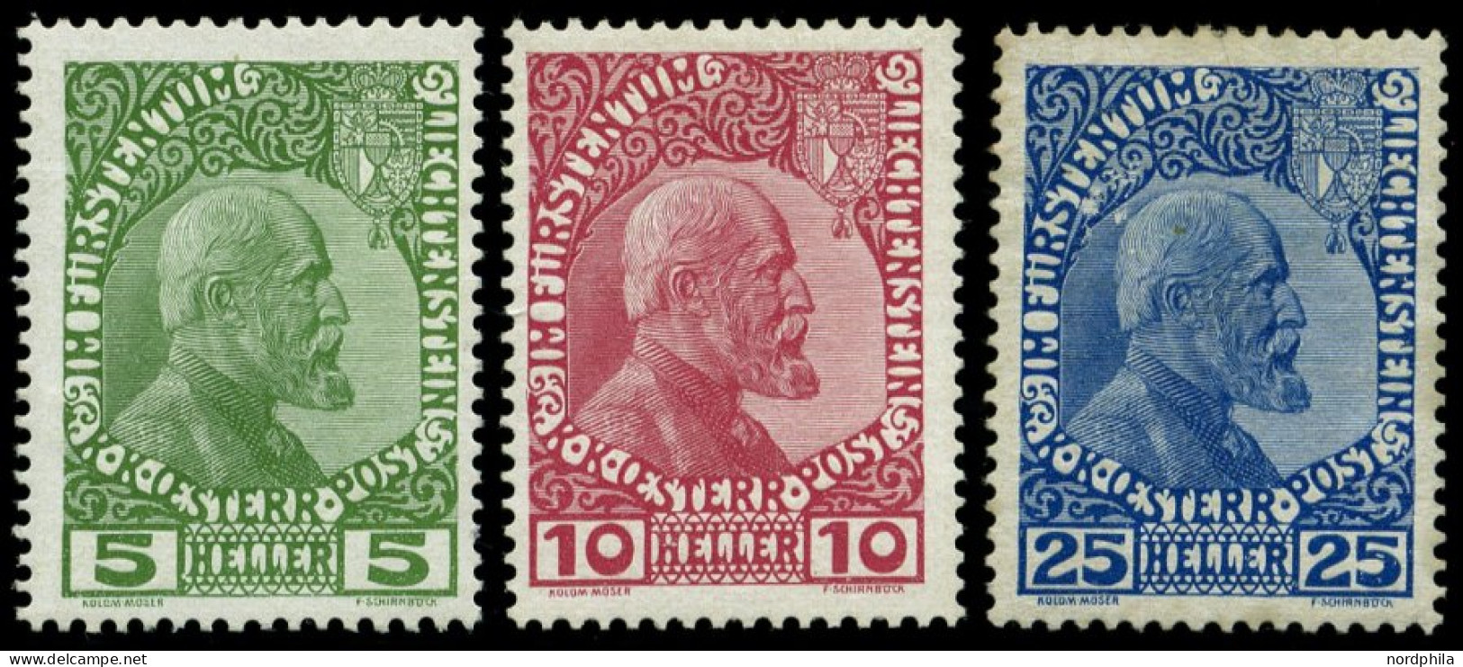 LIECHTENSTEIN 1-3x , 1912, Fürst Johann II, Gestrichenes Papier, Falzreste, Prachtsatz, Mi. 220.- - Other & Unclassified