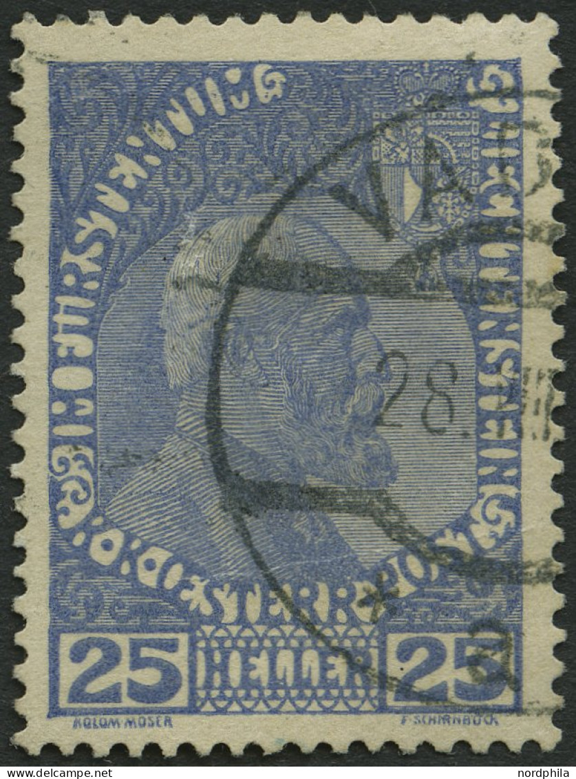 LIECHTENSTEIN 3yb O, 1916, 25 H. Mittelultramarin, Normales Papier, Waagerechte Bugspur Sonst Pracht, Mi. 500.- - Sonstige & Ohne Zuordnung