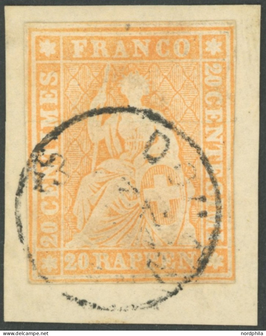 SCHWEIZ BUNDESPOST 16IIBym BrfStk, 1862, 20 Rp. Gelborange, Berner Druck III, (Zst. 25G), Kleiner K1, Fast Vollrandig, P - Autres & Non Classés