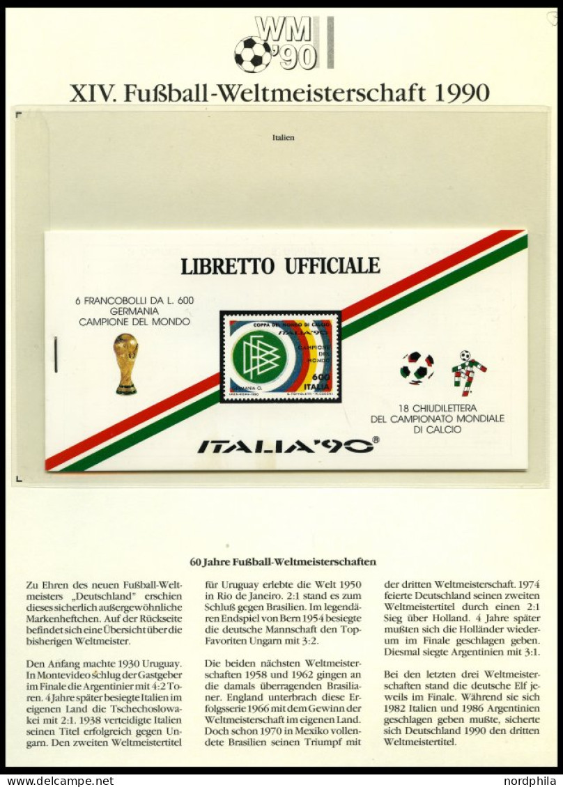 SPORT ,o,Brief , XIV. Fußball-Weltmeisterschaft 1990 In 3 Spezialalben, Mit Blocks, Kleinbogen, Markenheftchen, FDC`s, N - 1990 – Italie