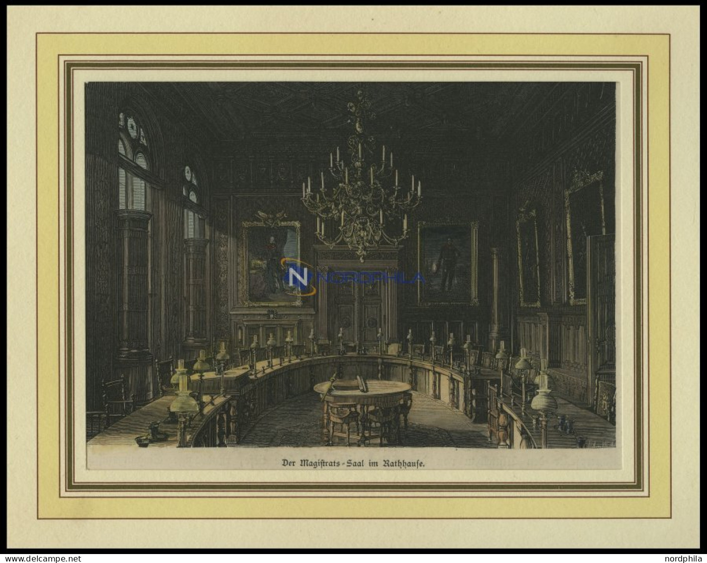 BERLIN: Der Magistrats-Saal Im Rathaus, Kolorierter Holzstich Um 1880 - Estampes & Gravures