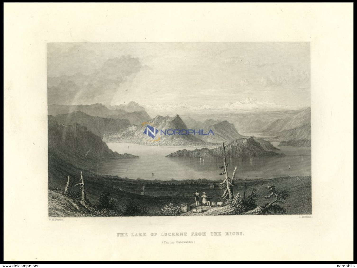 Der VIERWALDSTÄTTERSEE Vom Rigi Aus Gesehen, Teilansicht, Stahlstich Von Bartlett/Mottram, 1836 - Lithographies