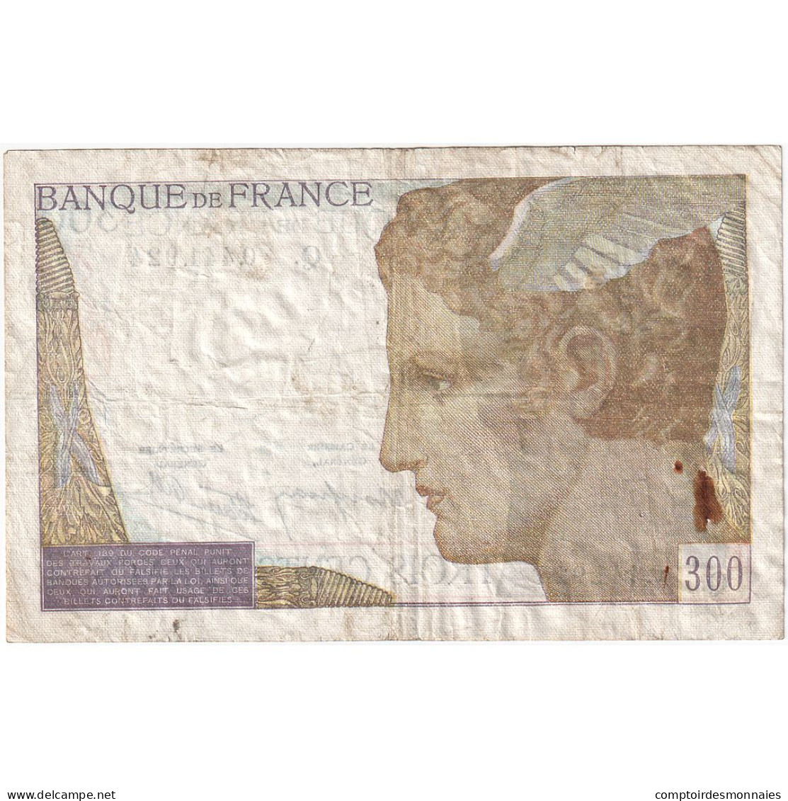 France, 300 Francs, Serveau, 1939, O.441.924, TB, Fayette:29.3, KM:87a - 300 F 1938-1939