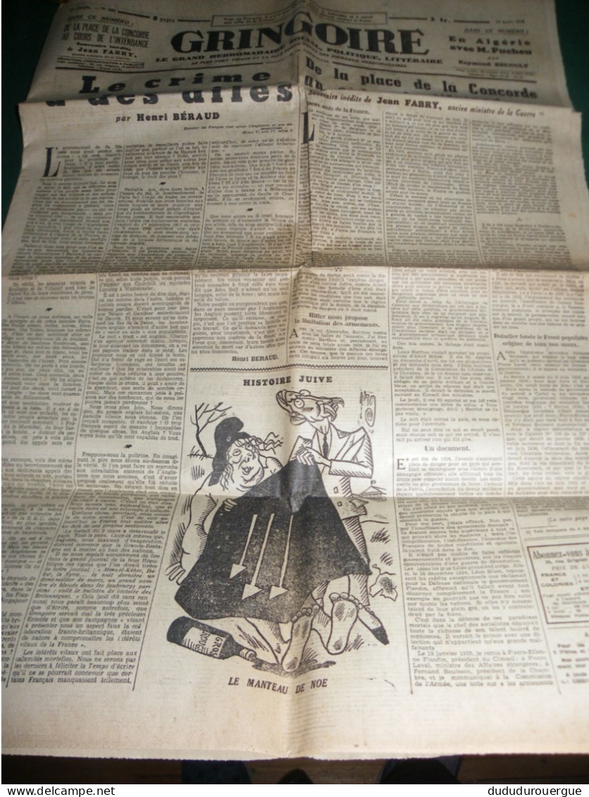 2° GUERRE MONDIALE , LA COLLABORATION ET LA PRESSE , LE JOURNAL GRINGOIRE DU 13 MARS 1942 - Francese