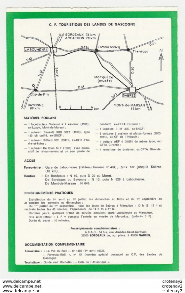 Train Tramway Tram 40 Labouheyre Chemin De Fer Touristique Des Landes De Gascogne Fiche Descriptive & Plan Au Dos - Europa