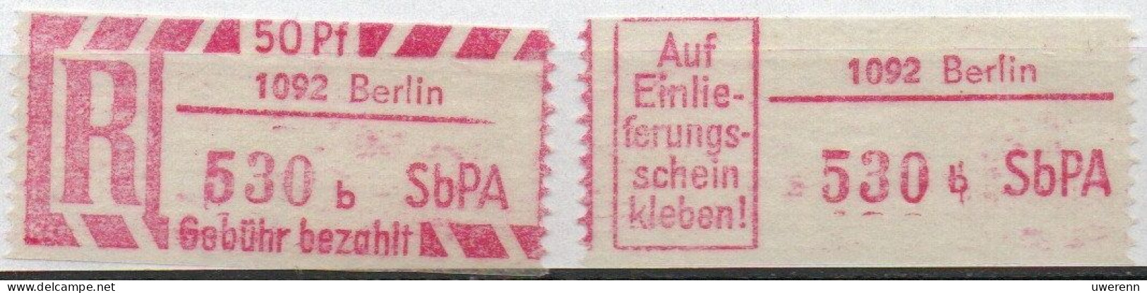 DDR Einschreibemarke Berlin SbPA Postfrisch, EM2B-1092bI(1) Gt - R-Zettel