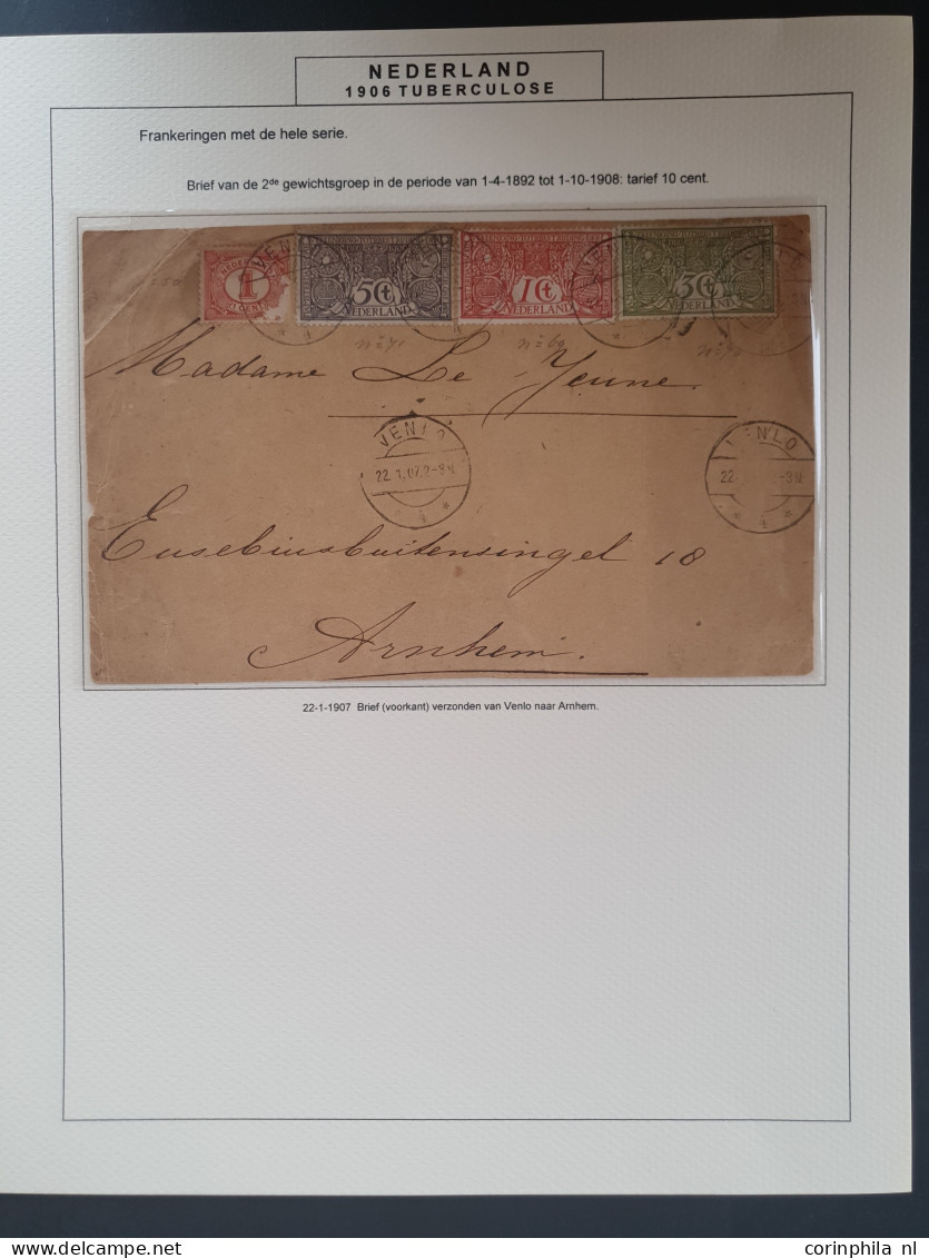 Cover 1906-1907, emissie Tuberculose, gespecialiseerde collectie met o.a. ca. 40 meest philatelistisch geinspireerde pos