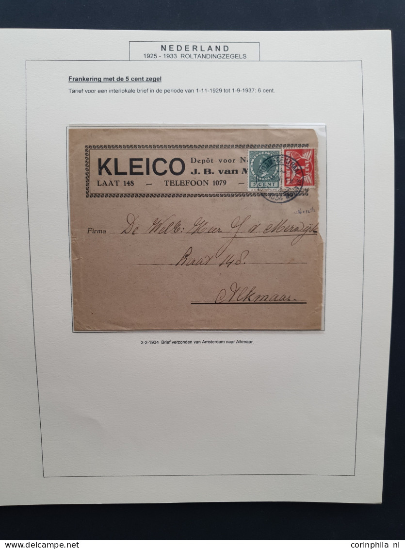 1925-1935 ca., roltanding, ca. 65 poststukken w.b. betere ex. keurig opgezet op bladen in doosje