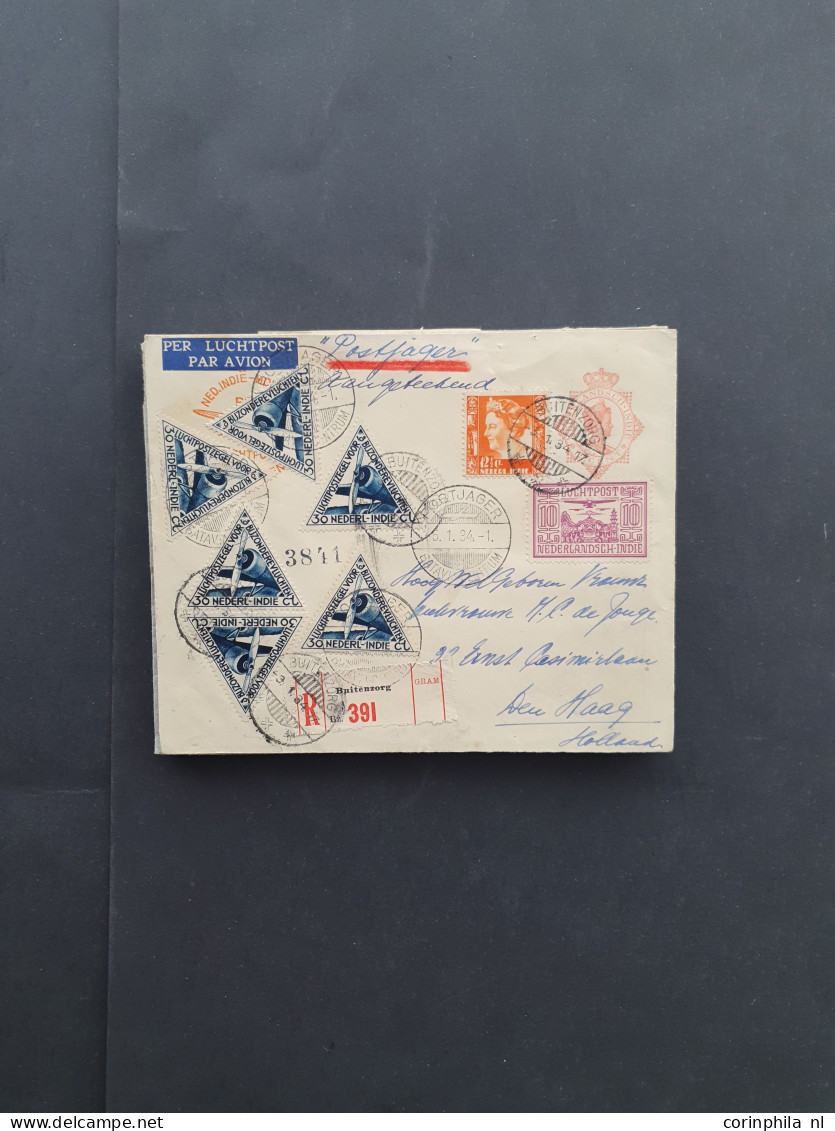 Cover , Airmail 1920-1940ca. langebalkstempels A-Z op post(waarde)stuk (ca. 450 stukken) w.b. aangetekend, censuur, iets