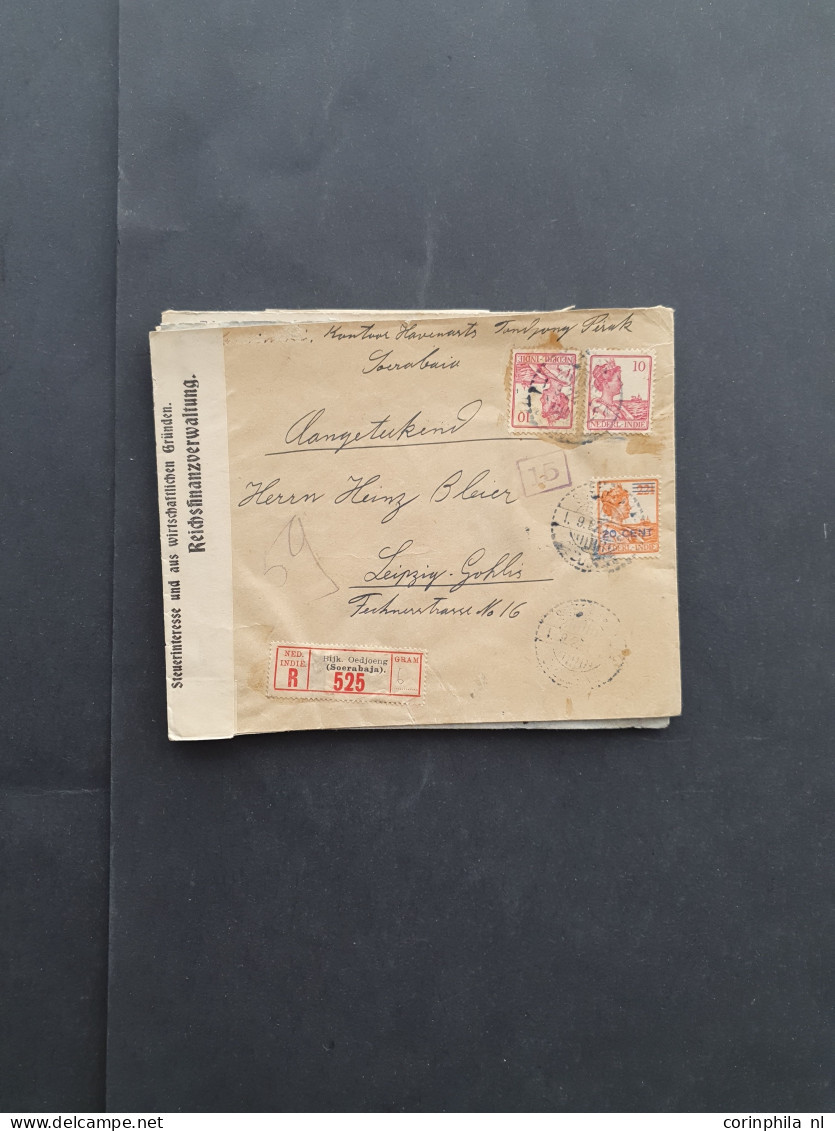 Cover , Airmail 1920-1940ca. langebalkstempels A-Z op post(waarde)stuk (ca. 450 stukken) w.b. aangetekend, censuur, iets