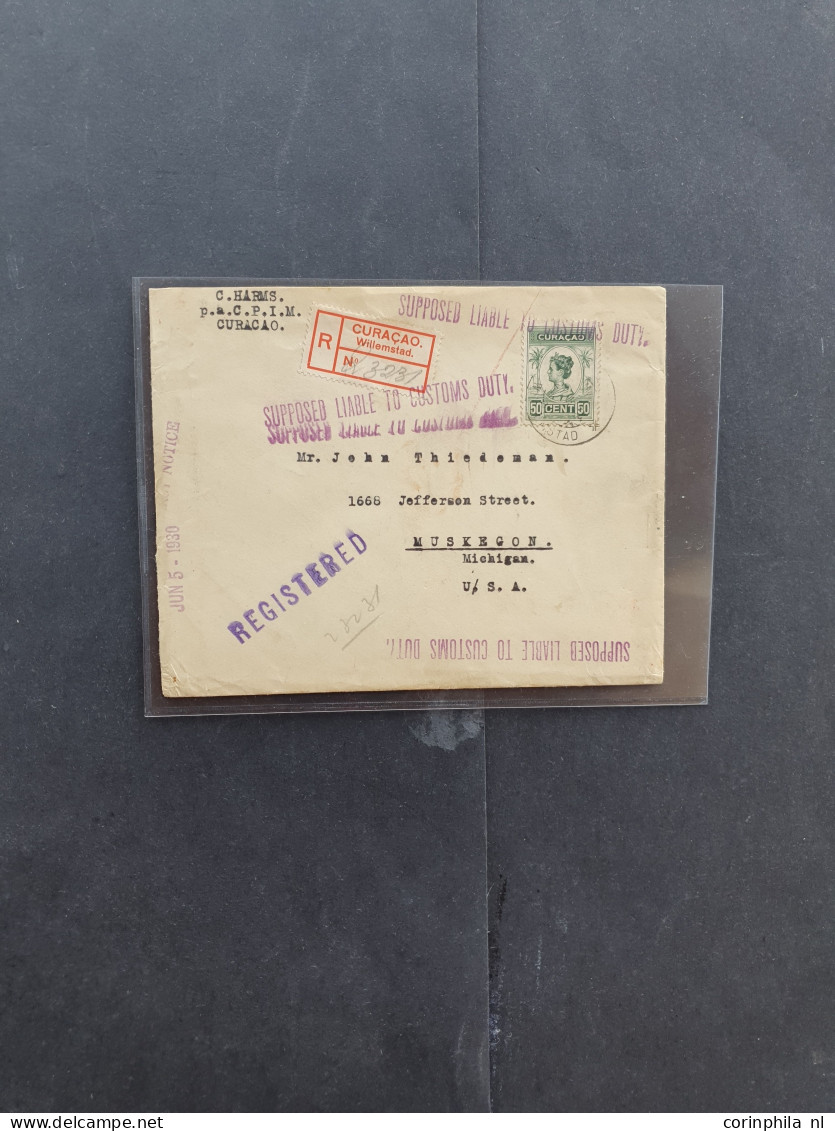 Cover 1930-1953, 9 Betere Enkelfrankeringen W.b. Palmentype 50 Cent Op Aangetekende Brief 1930 Naar De V.S., 1½ Gulden O - Curacao, Netherlands Antilles, Aruba