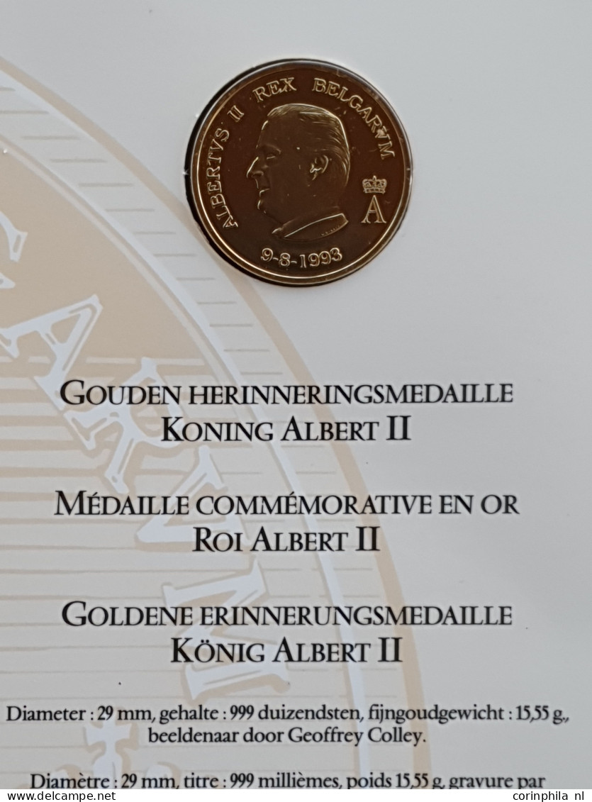 België Herdenkingsmedaille Albert II 1993 – Goud 15.55gr. 0.999 – Proof In Mapje In Envelop - Sonstige & Ohne Zuordnung