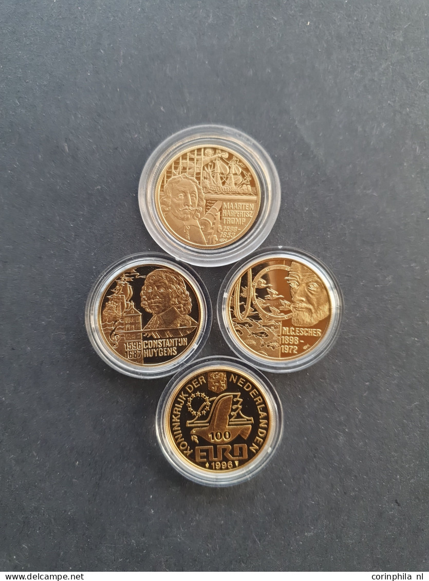 100 Euro 1996-1998 (4 Stuks) – Goud 3.49gr. 0.916– Proof In Capsules In Doosje - Autres & Non Classés