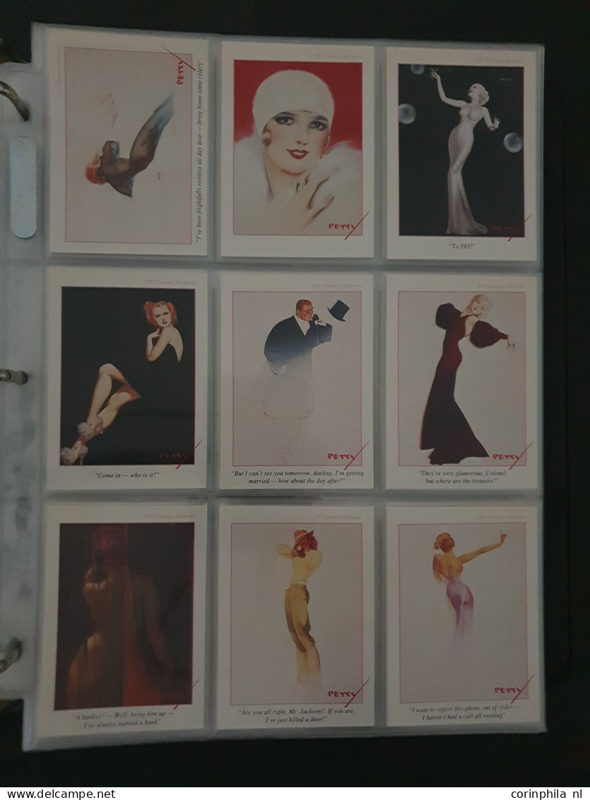 collection Pin Up girls collector cards including Playboy, Vampirella etc., large number of cards  in 2 albums in box