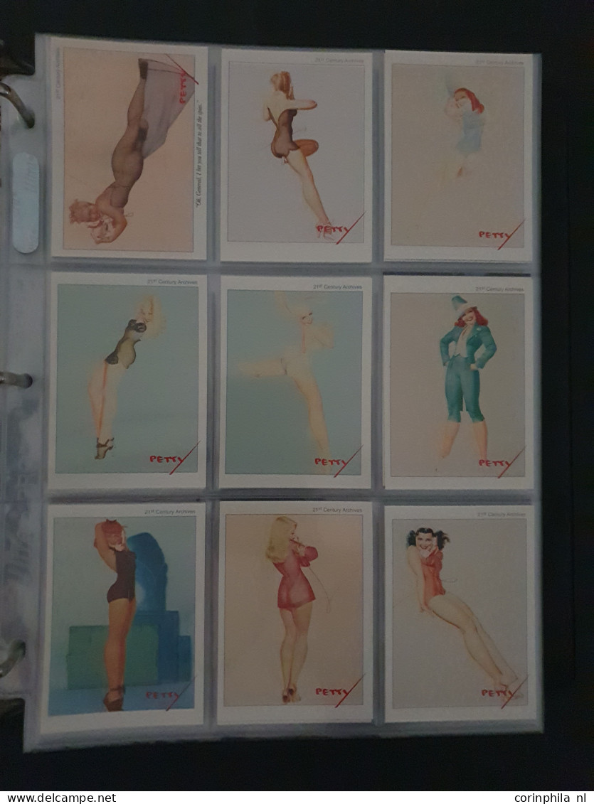 collection Pin Up girls collector cards including Playboy, Vampirella etc., large number of cards  in 2 albums in box