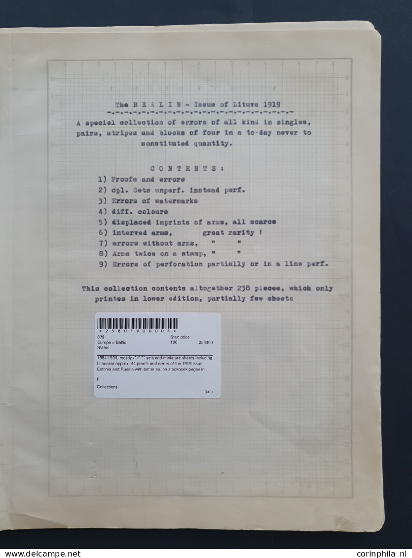 1884/1990, Mostly (*)/*/** Sets And Miniature Sheets Including Lithuania Approx. 44 Proofs And Errors Of The 1919 Issue, - Europe (Other)