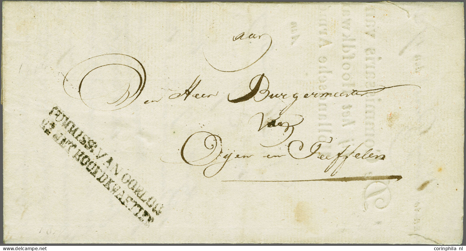 Cover 1814, COMMISSIE VAN OORLOG/ BIJ HET HOOFDKWARTIER In Zwart, Tweeregelig Op Portvrije Brief Van Vesting Grave 17-6- - ...-1852 Vorläufer