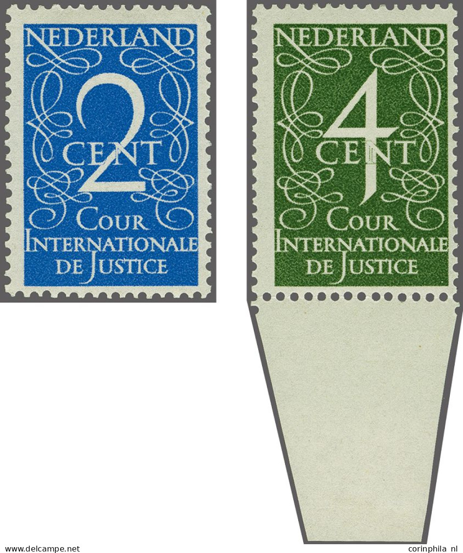 Mounted Mint , Unmounted Mint Cour Internationale De Justice 2 Cent Blauw, Pracht Ex. Met Plakkerspoortje, En 4 Cent Oli - Dienstmarken